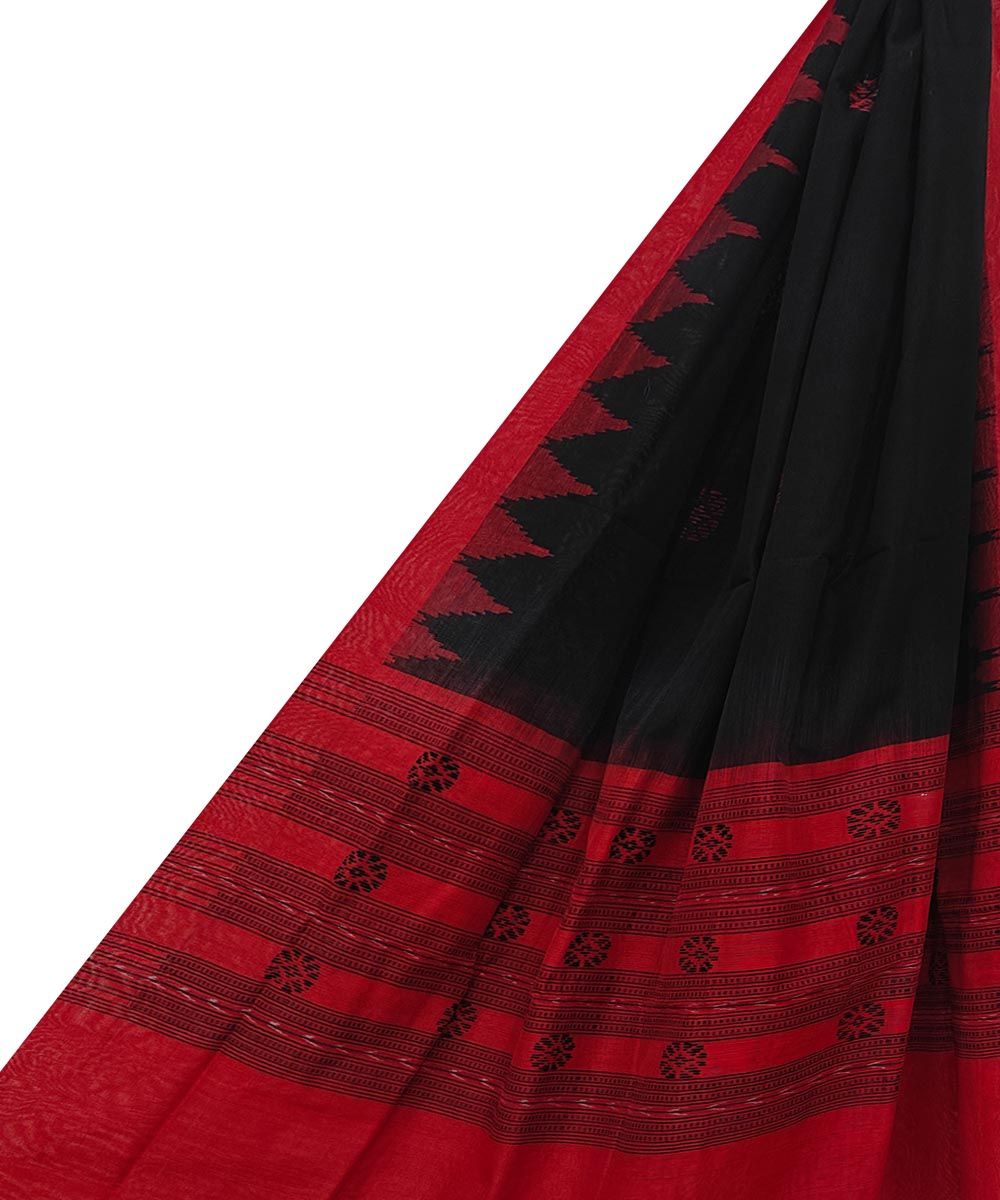 Black Red Sambalpuri Handwoven Single Ikat Cotton Dupatta SFCDUP2166