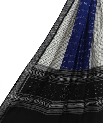 Blue White Sambalpuri Handwoven Single Ikat Cotton Dupatta SFCDUP2179