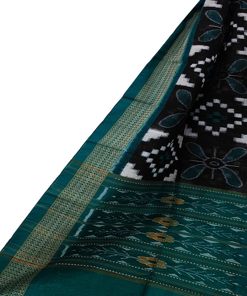 Black Green Sambalpuri Handwoven Double Ikat Cotton Stole(SFCSTL1691