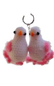 Handcrafted Fluffy Pink & White Bird Keychain Pair for Bags & Keys