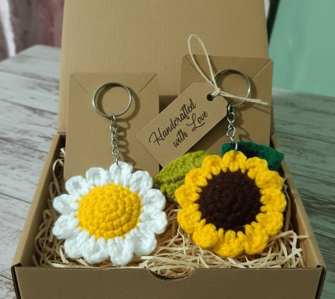 Handmade Crochet Sunflower Keychain 