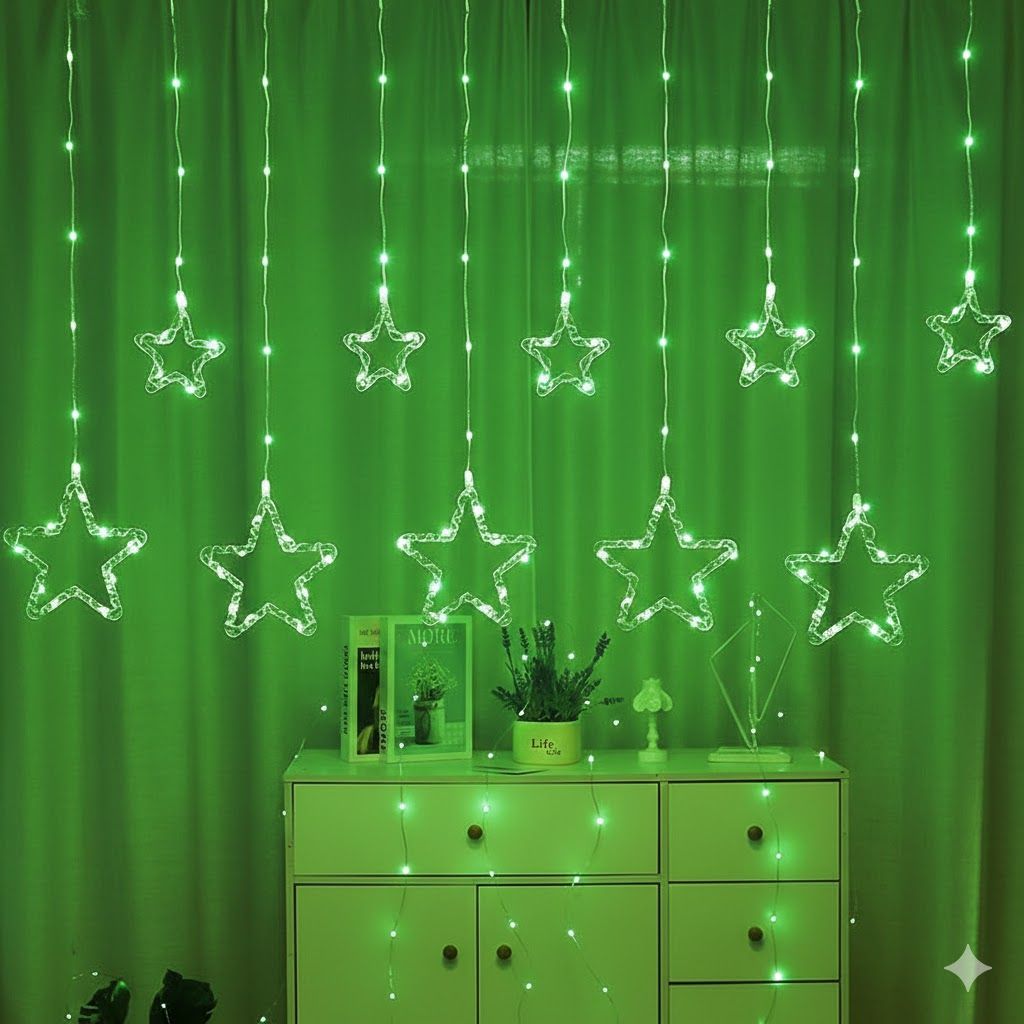 GLOWSERIE Waterfall Style Star Shaped LED Fairy Lights for Wall, Window, and Room Decor