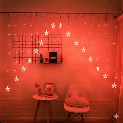  GLOWSERIE  V Shape Star Curtain String Lights for Bedroom, Living Room, Party, Wedding & Festival Decoration – Plug-in Fairy Light Garland”