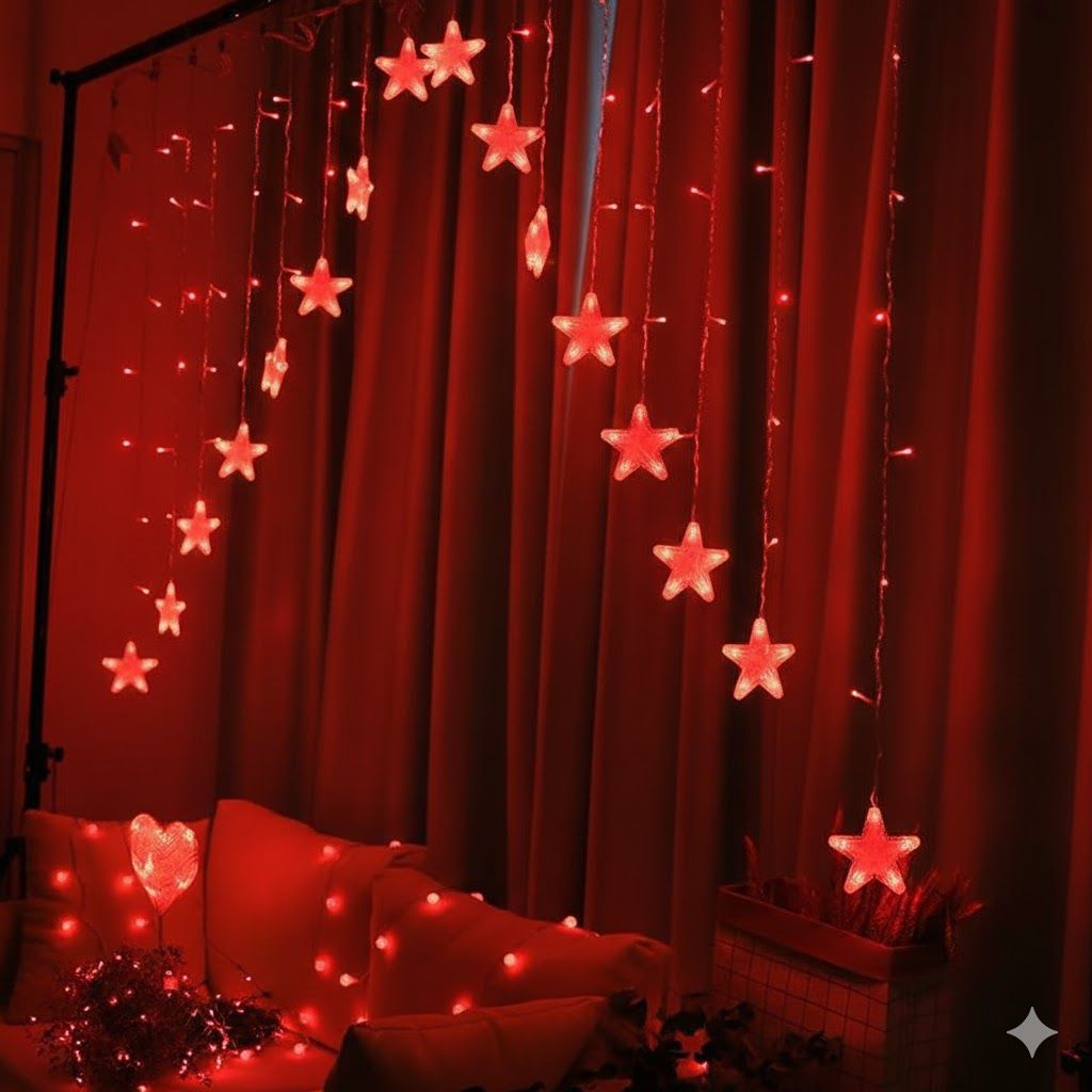 GLOWSERIE Decorative Hanging Star String Lights with Soft Warm Glow for Home, Bedroom, Café, Balcony & Party Backdrop