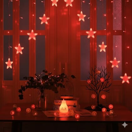 GLOWSERIE Elegant Star-Shaped LED Curtain Fairy Lights for Indoor Wall Décor, Bedroom Aesthetic & Festival Decoration