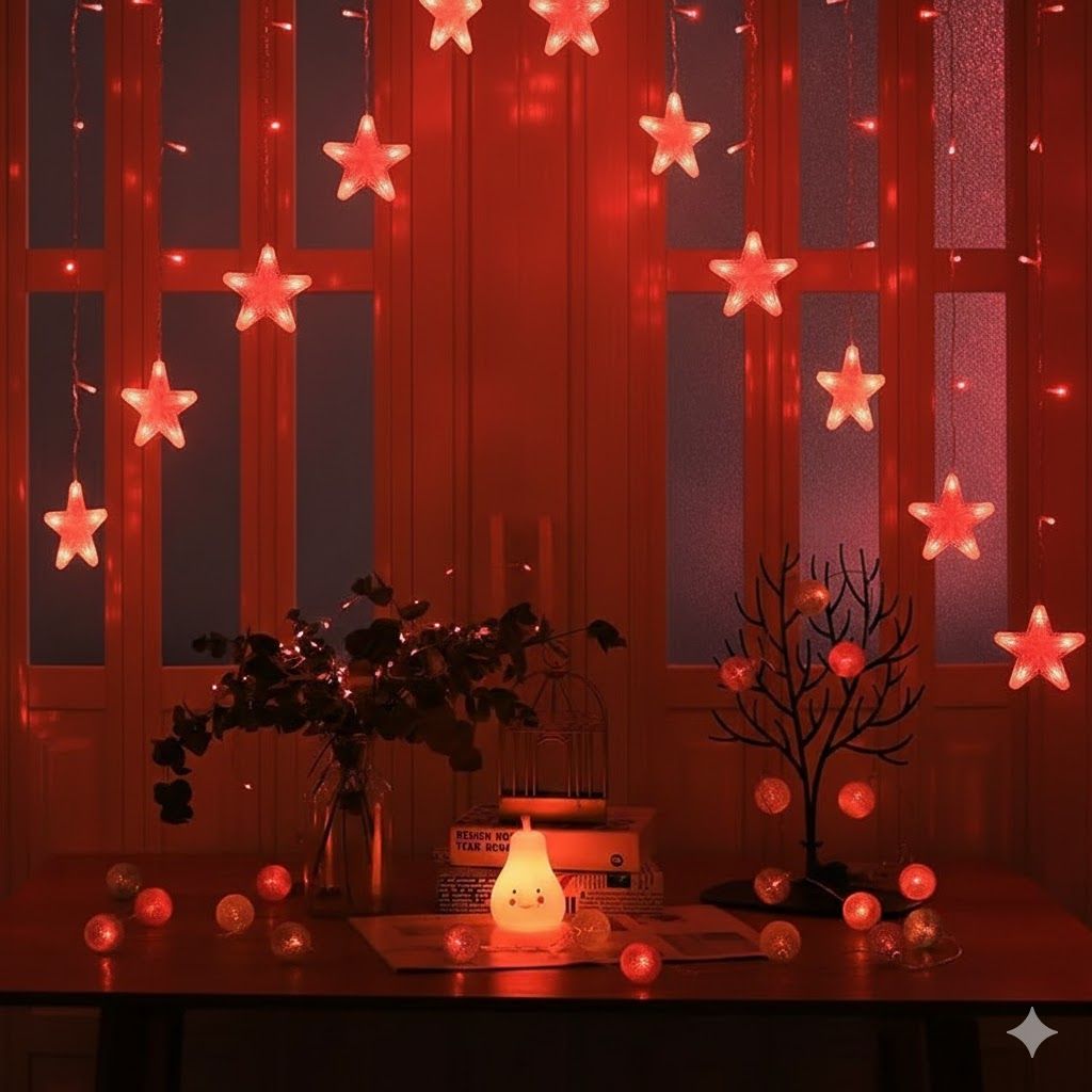 GLOWSERIE Elegant Star-Shaped LED Curtain Fairy Lights for Indoor Wall Décor, Bedroom Aesthetic & Festival Decoration