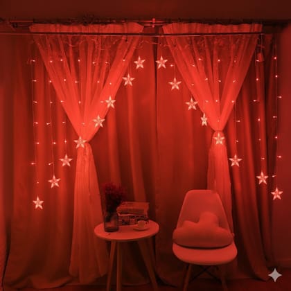 GLOWSERIE Red  Star Hanging LED Fairy Lights for Wall, Window, Bedroom, Wedding & Holiday Decorative Lighting