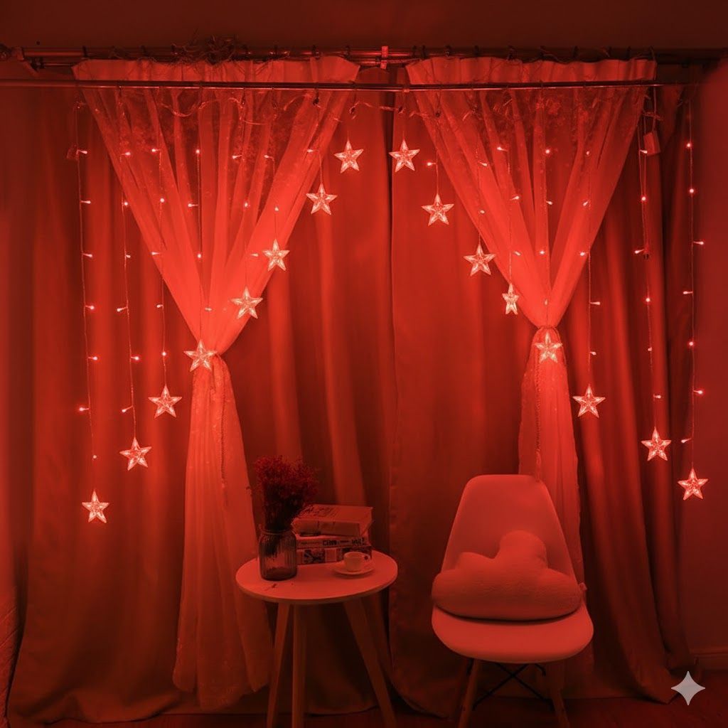 GLOWSERIE Red  Star Hanging LED Fairy Lights for Wall, Window, Bedroom, Wedding & Holiday Decorative Lighting