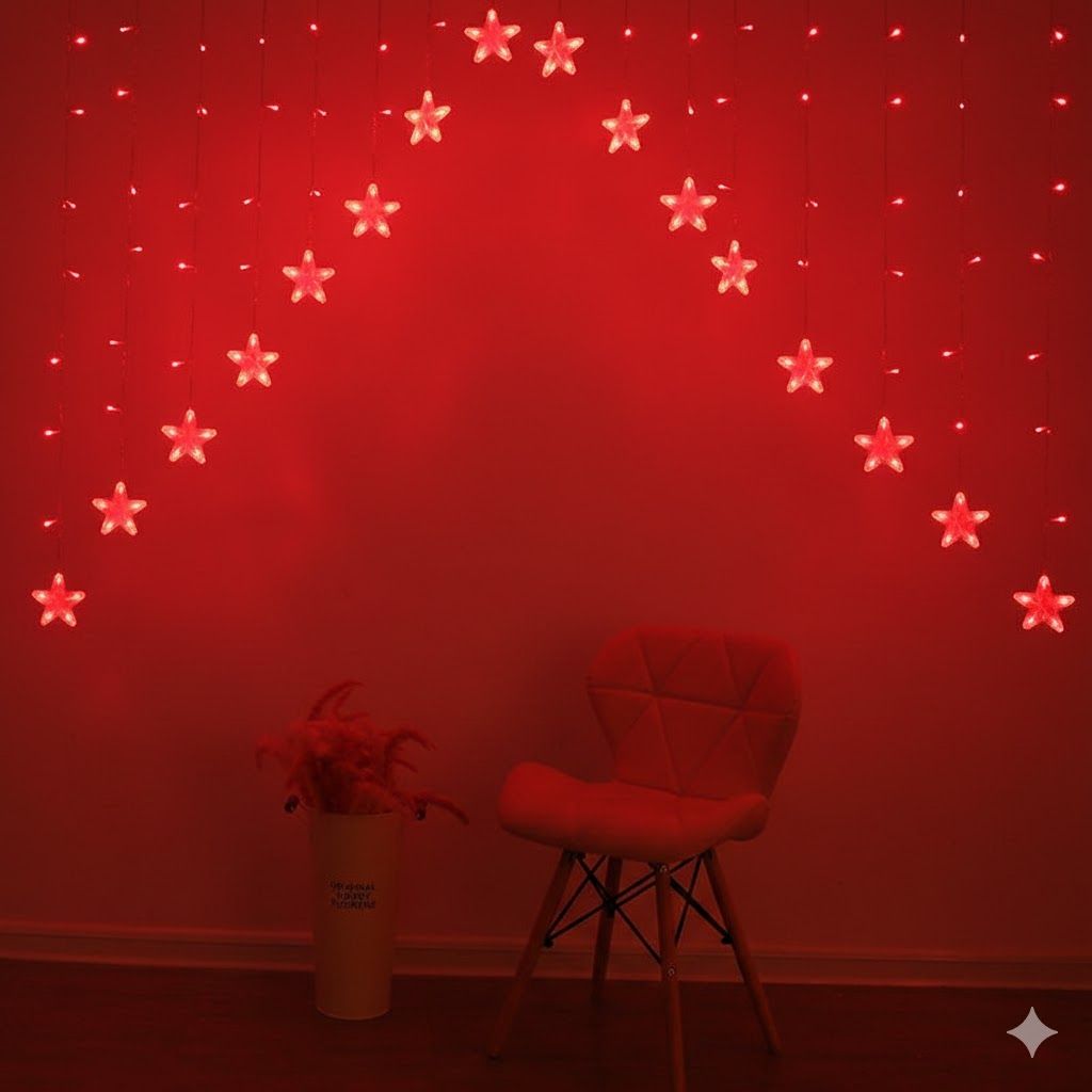 GLOWSERIE Star-Shaped LED Curtain Fairy Lights for Indoor Wall Décor, Bedroom Aesthetic & Festival Decoration