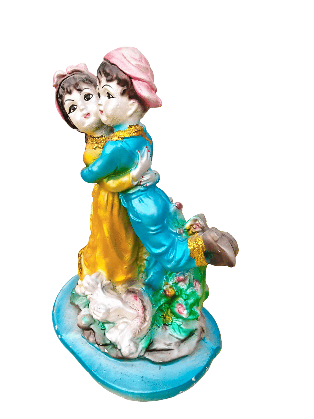 showpiece features a charming porcelain couple