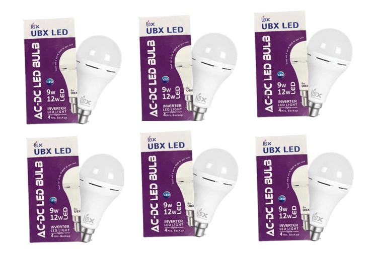 UBX LED AC-DC Inverter LED Bulb 9 Watts with 4 Hrs. Backup - White (Pack of 6)