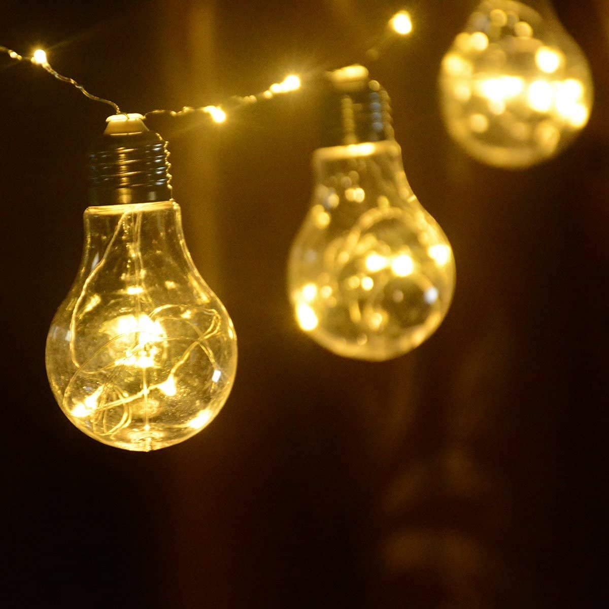 GLOWSERIE Plug Powered Hanging Glass Bulb String Lights for Bedroom, Living Room, Garden and Festive Decor