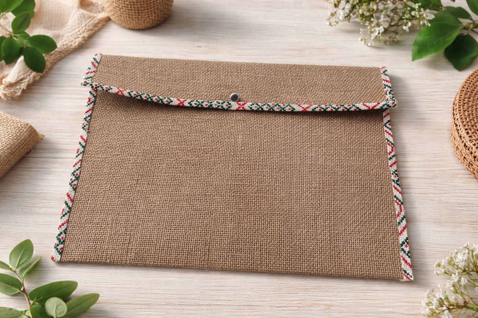 Handcrafted Jute Pouch with Beaded Border - Eco-Friendly & Versatile