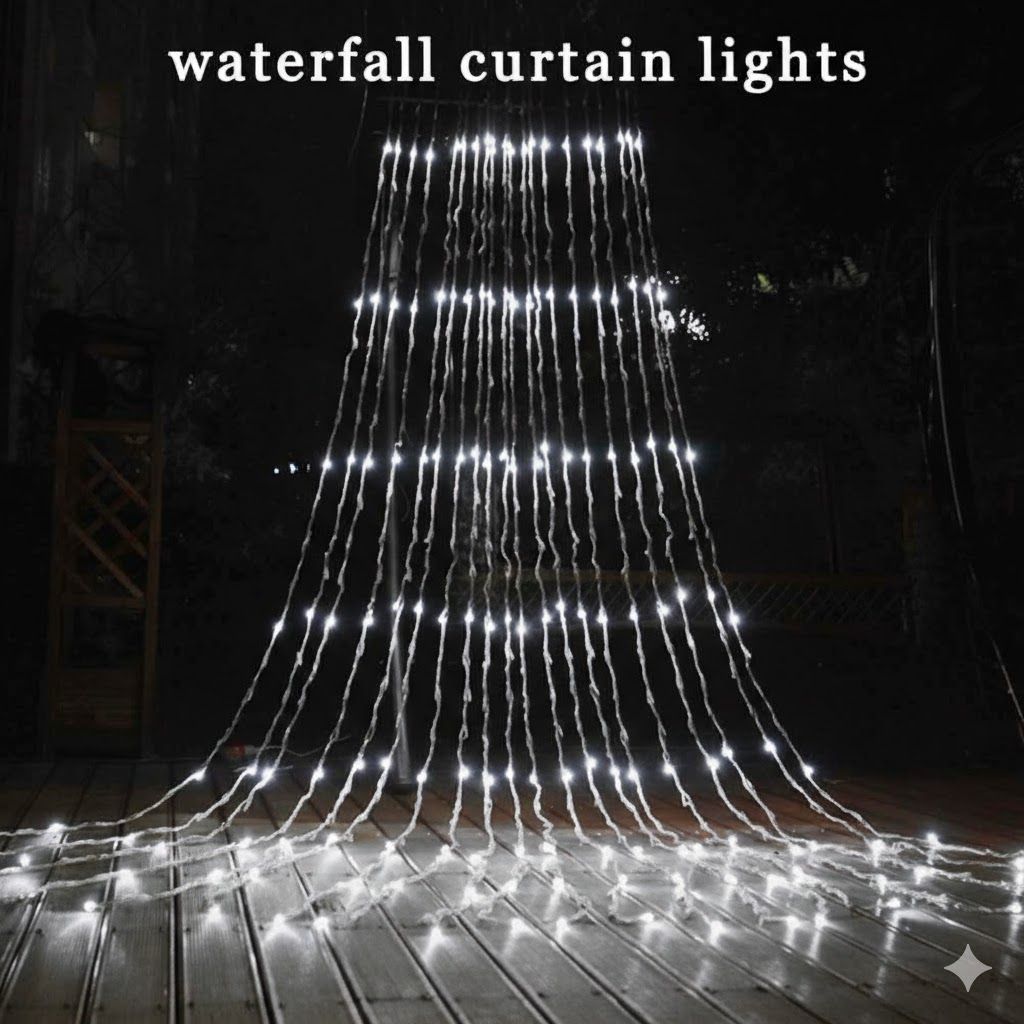 GLOWSERIE Cool White LED Curtain Lights, Waterproof Twinkle Backdrop Lights for Home, Patio, Party, Christmas and Outdoor Garden Decor