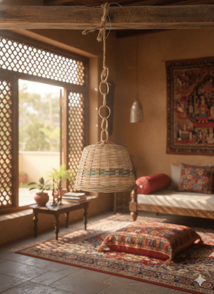 Handwoven Bamboo Hanging Lamp – Natural Boho Décor Light