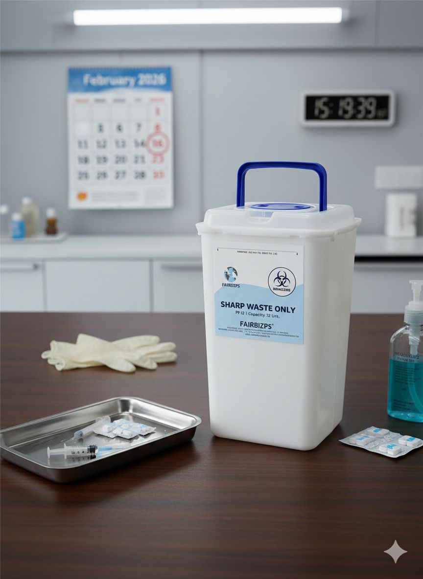FAIRBIZPS 12 LTR Bio-Medical Sharps Container | Puncture Proof Plastic Bin for Needles, Glass Waste & Metallic Implants