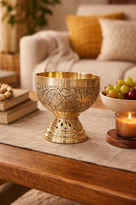 Golden Bronze Etched Decorative Bowl - Handcrafted Artistic Design Golden Bronze Etched Decorative Bowl - Handcrafted Artistic Design