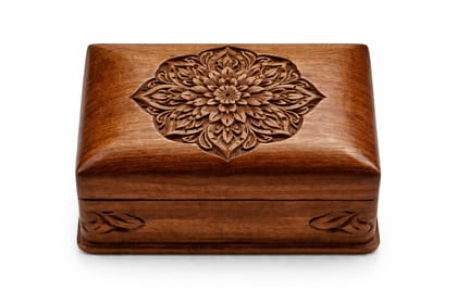 Hand-Carved Wooden Floral Keepsake Box