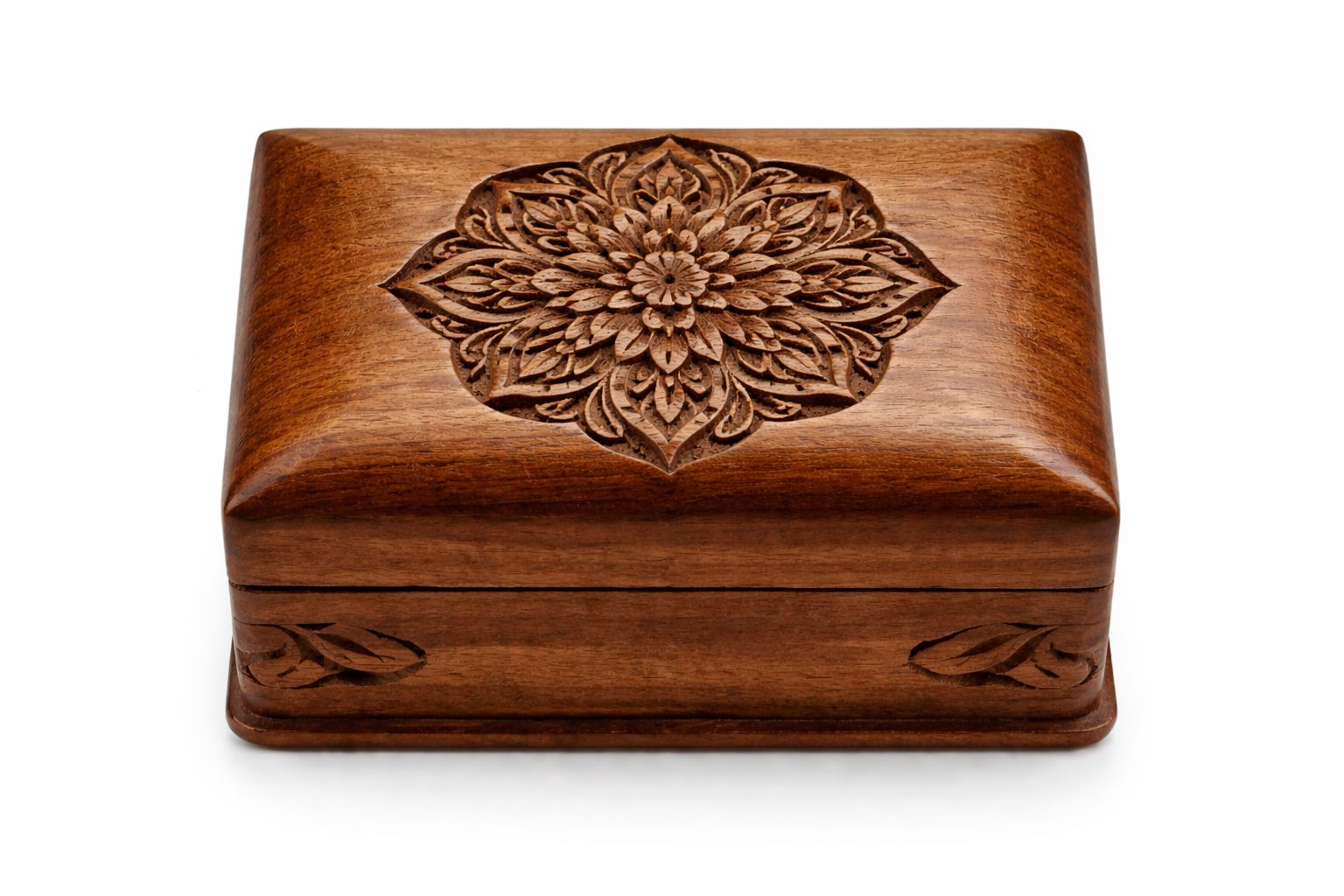 Hand-Carved Wooden Floral Keepsake Box