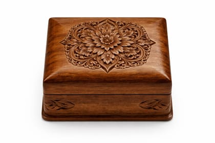 Intricately Carved Wooden Keepsake Box with Floral Design