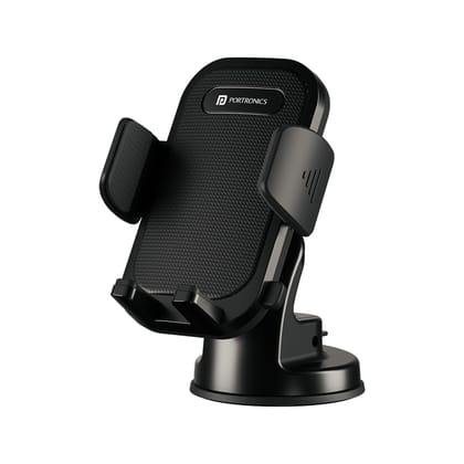  Portronics Clamp M4 Car Phone Holder Stand with 360 Degree Rotation, Strong Grip, Suction Cup Mount, Single Hand Use, Shockproof Build, Mobile Stand for Car (Black) 