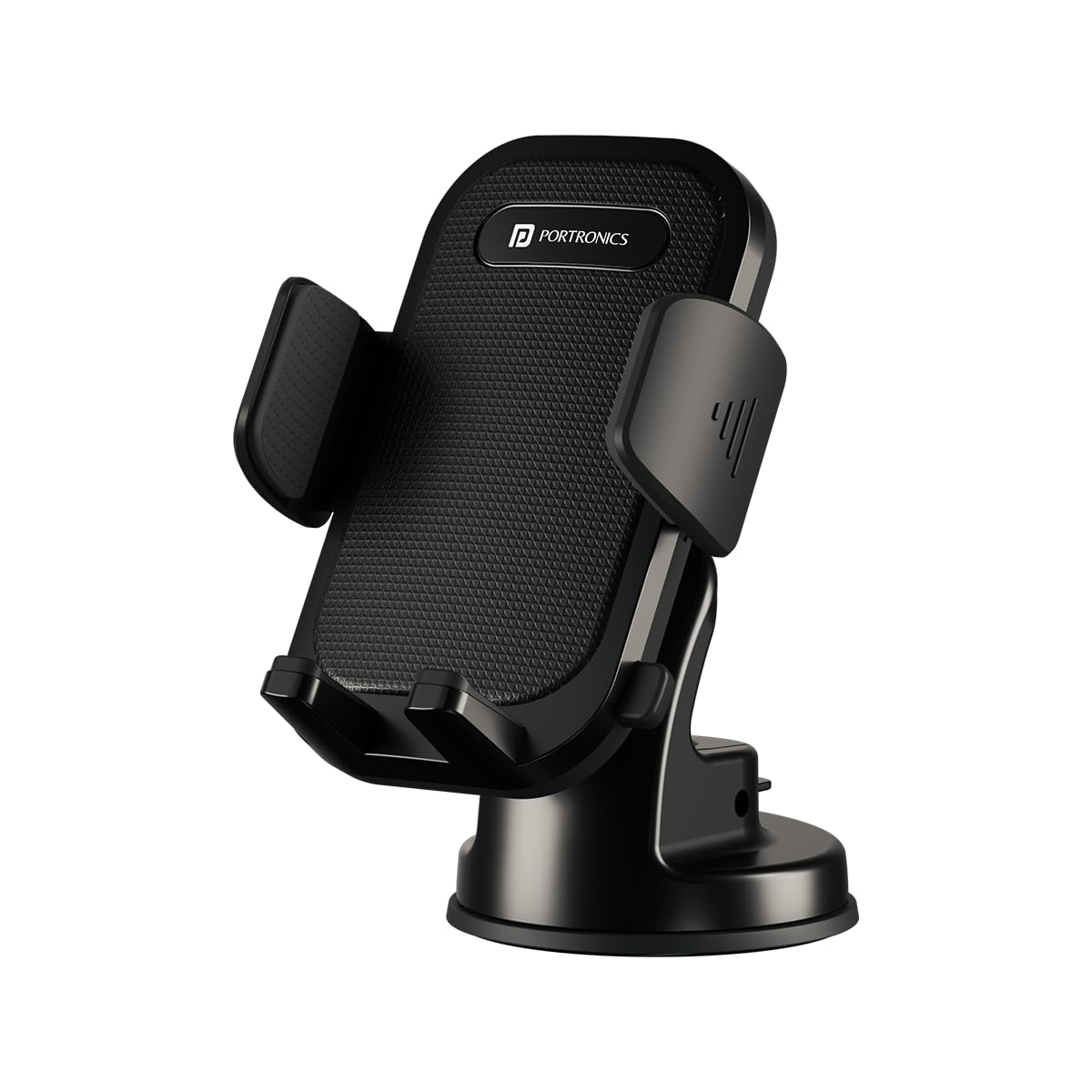  Portronics Clamp M4 Car Phone Holder Stand with 360 Degree Rotation, Strong Grip, Suction Cup Mount, Single Hand Use, Shockproof Build, Mobile Stand for Car (Black) 