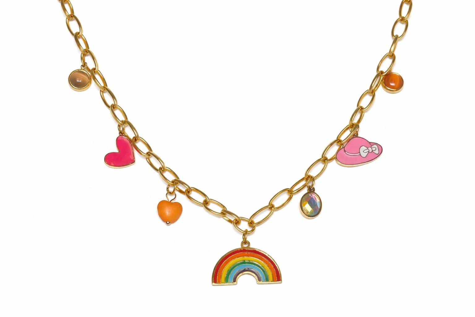 Anti Tarnish Stainless Steel Rainbow  Charm Necklace
