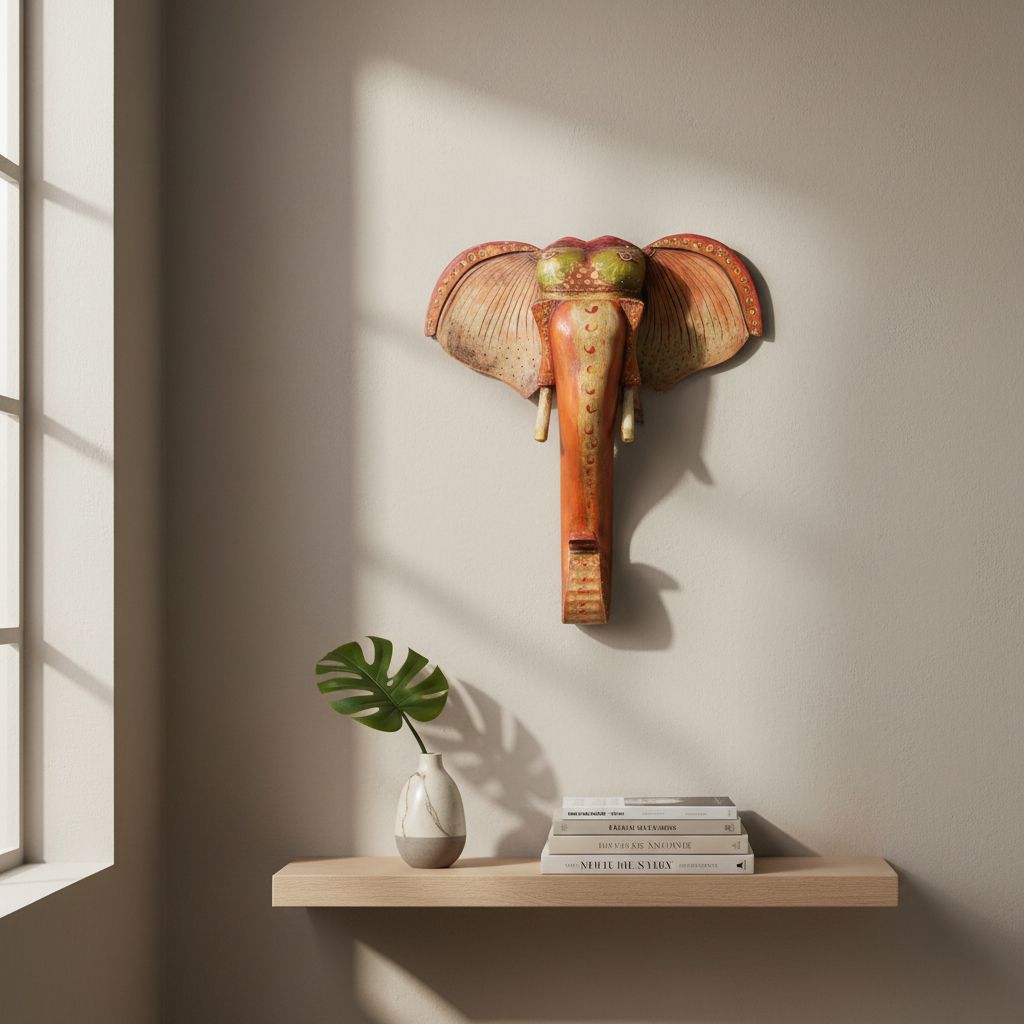Handcrafted Wooden Elephant Head Wall Decor with Painted Detailing For home Decor