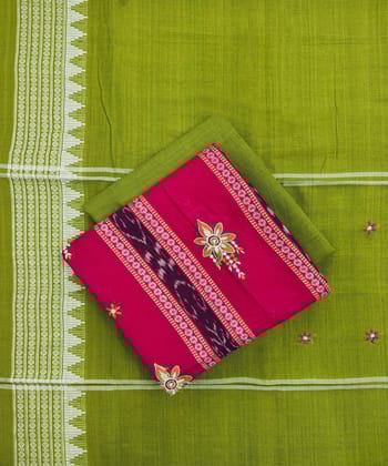 Pink Olive Sambalpuri Handwoven Single Ikat Suit SFCSUT1955