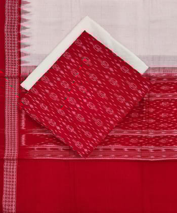 Red White Sambalpuri Handwoven Single Ikat Suit SFCSUT1966
