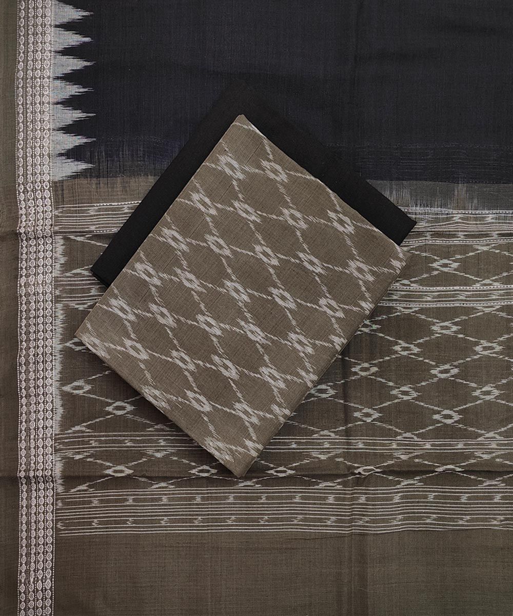 Olive Black Sambalpuri Handwoven Single Ikat Suit SFCSUT1967