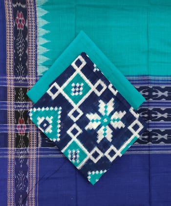 Blue Green Sambalpuri Handwoven Double Ikat Suit SFCSUT1969