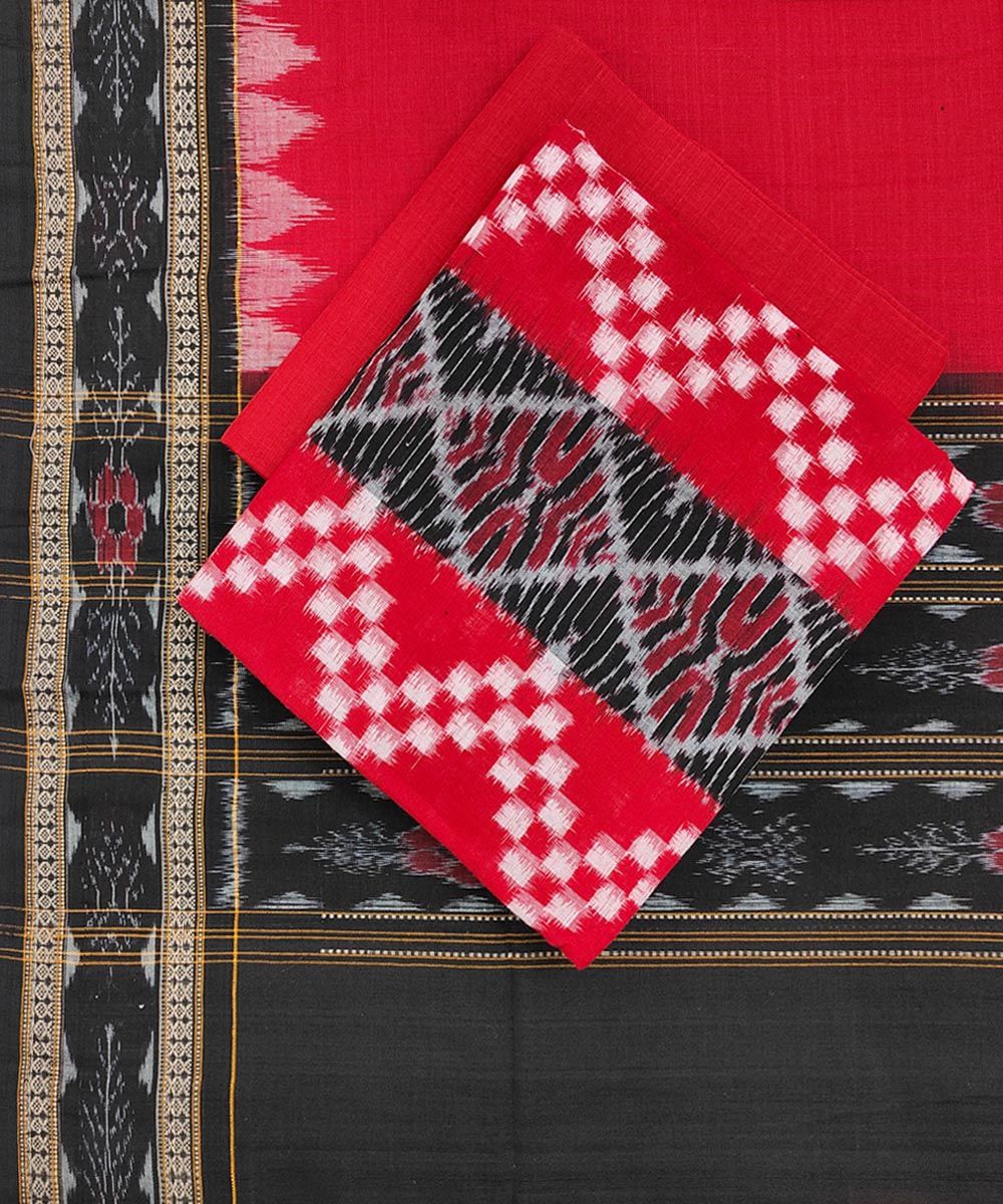 Red Sambalpuri Handwoven Double Ikat Suit SFCSUT1970