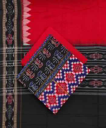Black Red Sambalpuri Handwoven Double Ikat Suit(SFCSUT1971
