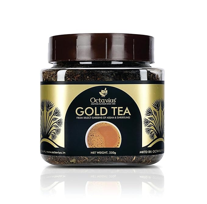 Octavius Gold CTC Tea - 250 Gm Jar | Consists 85% Kadak Assam Black Tea & 15% Aromatic Darjeeling Long Leaf Tea| Perfect Combination Of Strength & Aroma|Blended For Tea Connoisseurs | 250g
