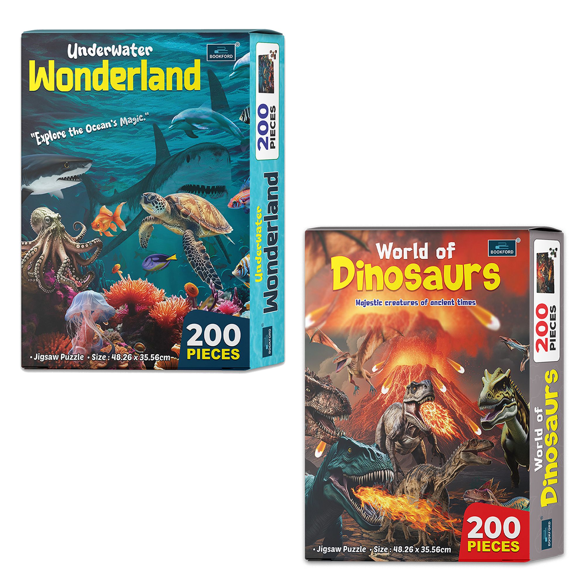 Underwater Wonderland & World of Dinosaurs – Dive deep and travel back in time with this exciting puzzle combo packed with ocean life and prehistoric fun | Set of 2
