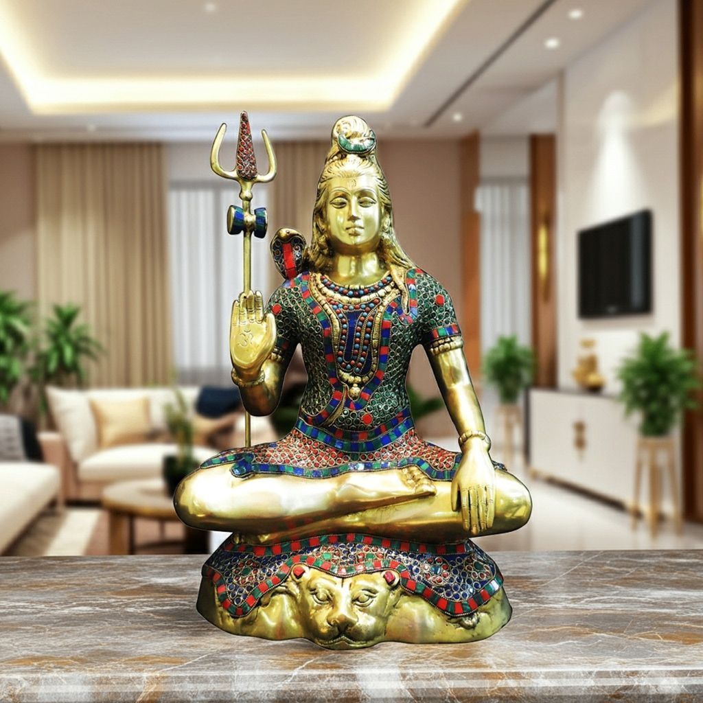 Brass Shiva Stone Finish Idol | Premium Religious Decor, Height : 21 Inch (BSMAS947 H)