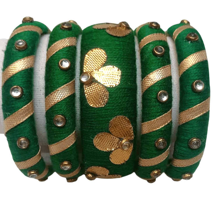 Green With Golden Zari Bangles