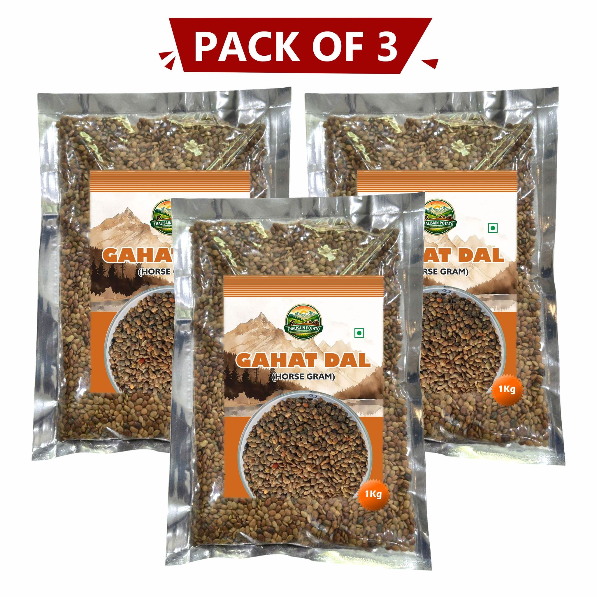 Pahadi Gahat Dal 1 kg Pack of 3 by Thalisain Potato Producer Company - Power of the Hills in Every Grain