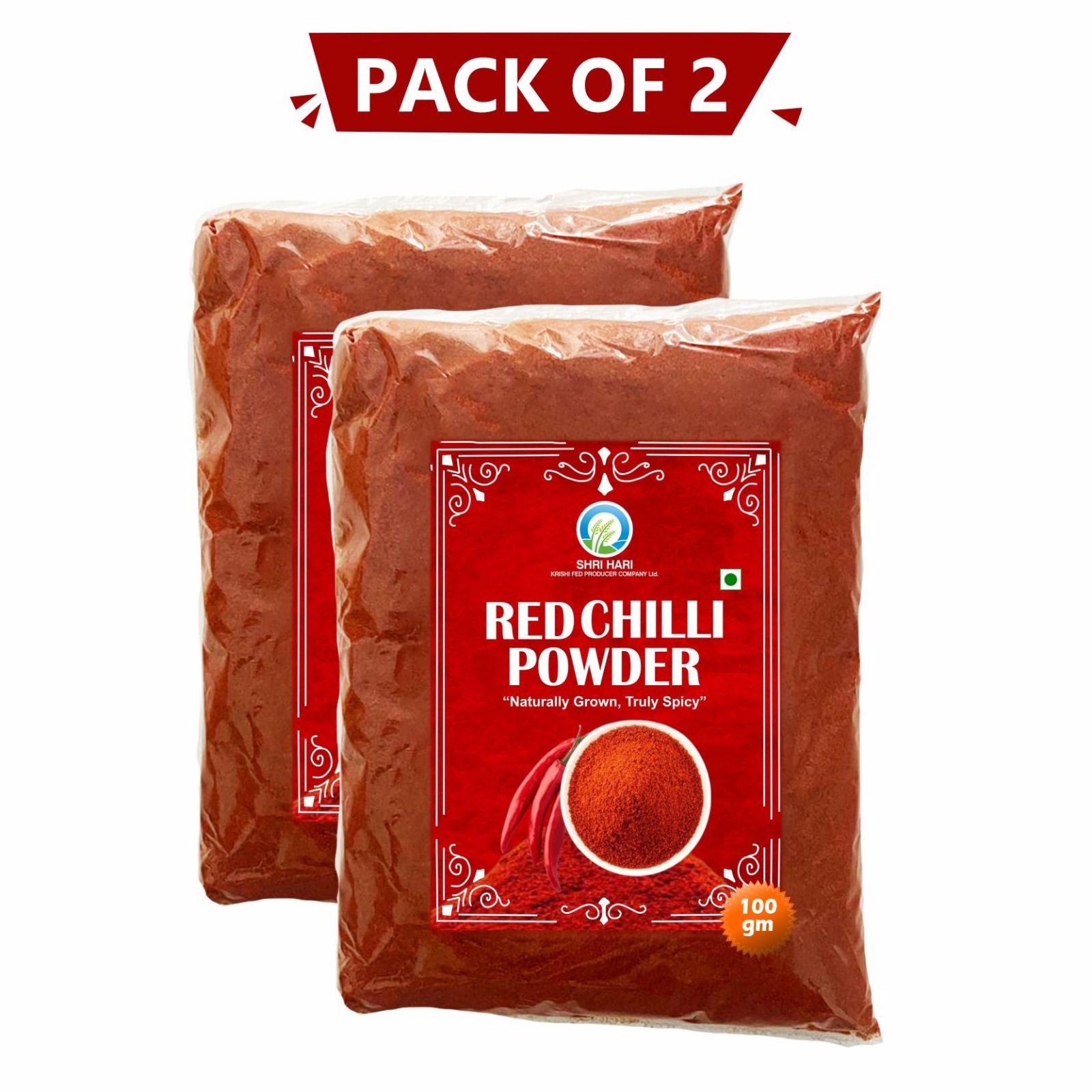 Red Chilli Powder (100 gm) Pack of 2 by Shri Hari Fed Krishi Producer – Pure, Natural & Made by Farmers