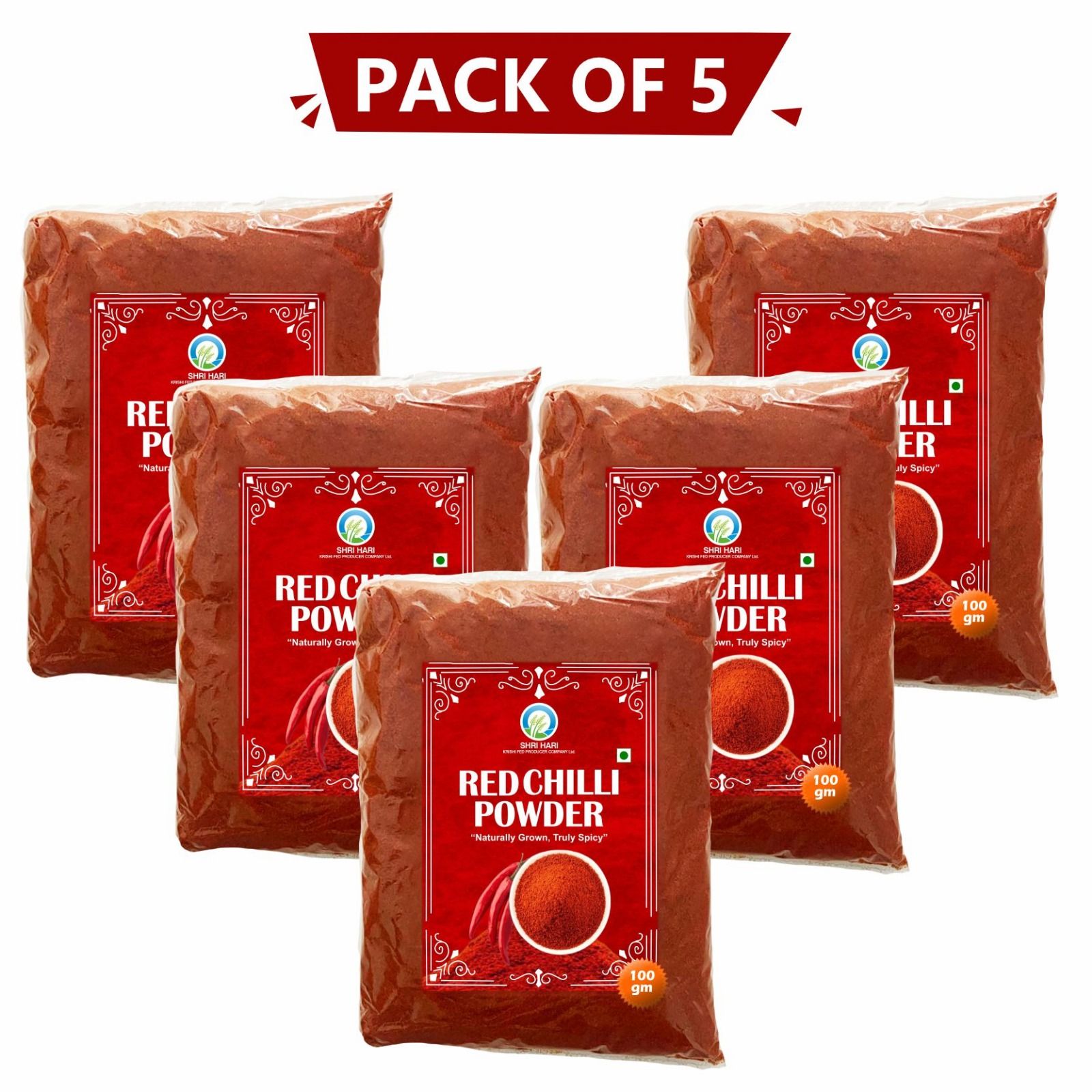 Red Chilli Powder (100 gm) Pack of 5 by Shri Hari Fed Krishi Producer – Pure , Natural & Made by Farmers