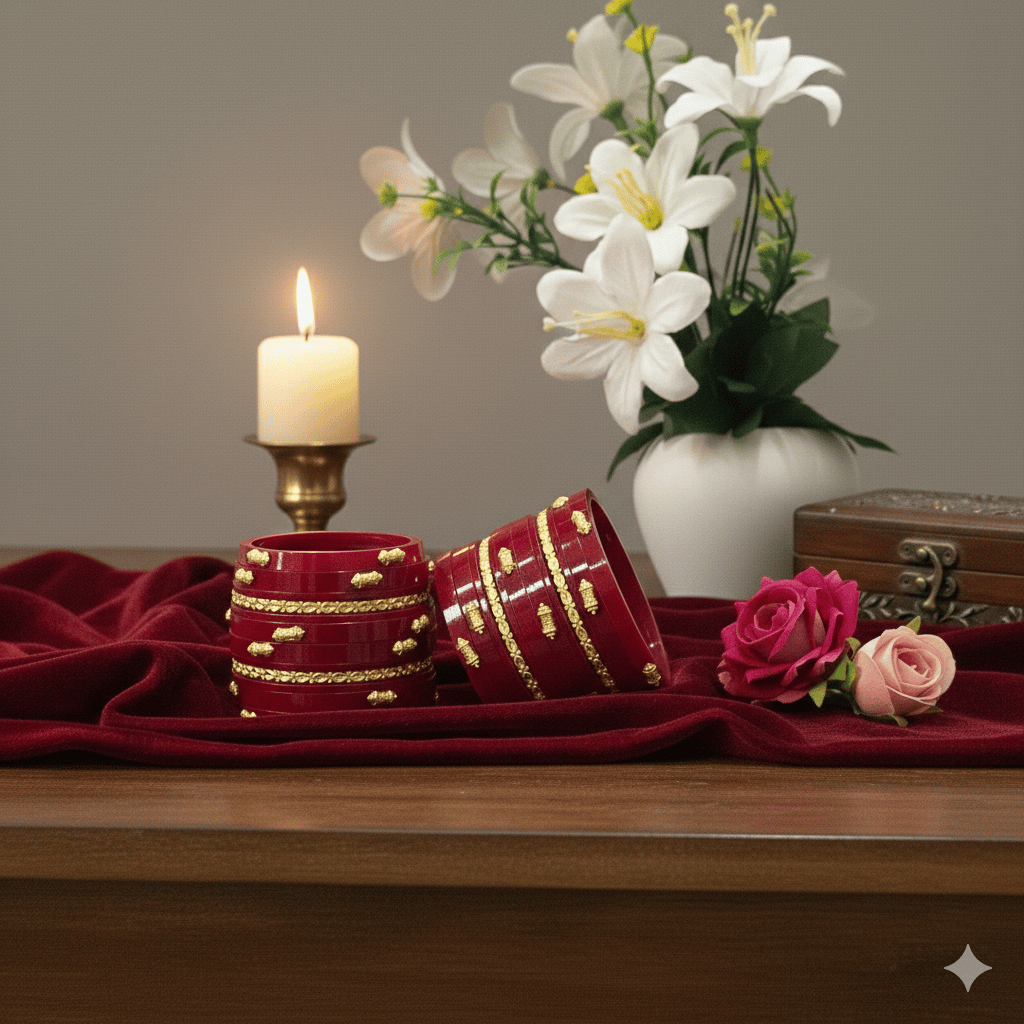 Elegant Maroon & Gold Chuda Bangles for Festive Occasions
