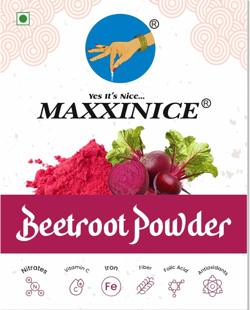 MAXXINICE Beetroot Powder - Rich in Nitrates, Vitamin C, Iron, Fiber, Folic Acid, Antioxidants