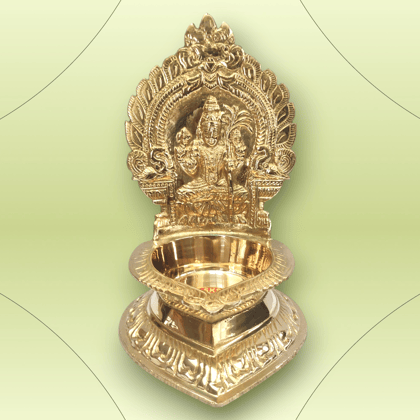 NAAYAGI ® - Brass Kamakshi Diya with Karumbu Design, Pooja Oil Lamp for Daily Pooja and Housewarming, as howpiece - Big - 20 cm High, 1.05 kg