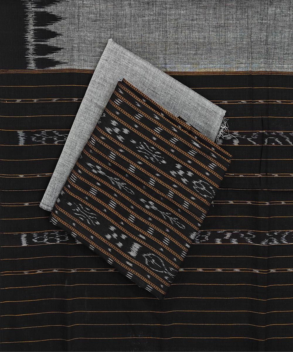Black Gray Sambalpuri Handwoven Ikat Suit Set SFCSUT2304