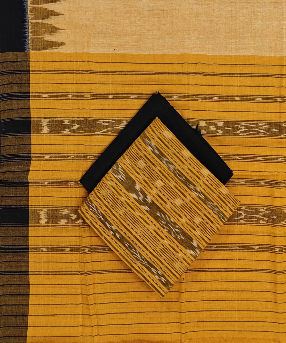 Yellow Black Sambalpuri Handwoven Ikat Suit Set SFCSUT2308