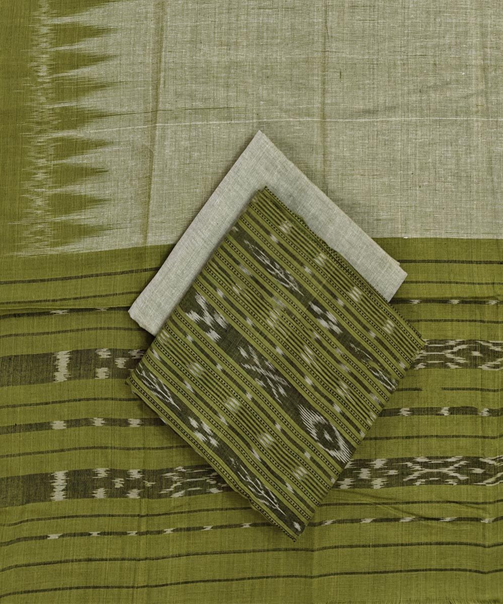 Olive Sambalpuri Handwoven Ikat Suit Set SFCSUT2310