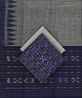 Blue Gray Sambalpuri Handwoven Double Ikat Suit SFCSUT2311