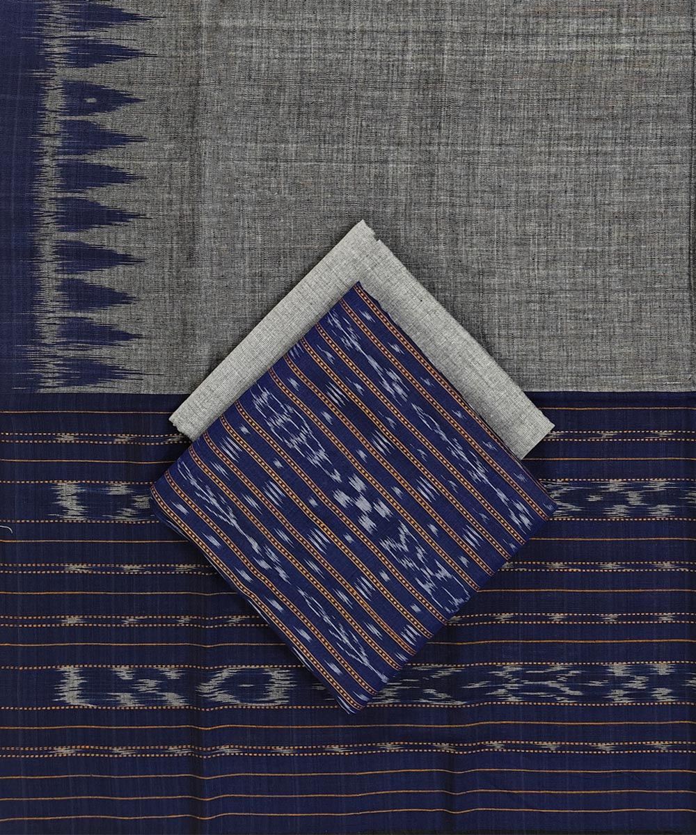 Blue Gray Sambalpuri Handwoven Ikat Suit Set SFCSUT2311