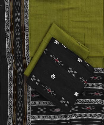 Black Green Sambalpuri Handwoven Ikat Suit Set SFCSUT2312
